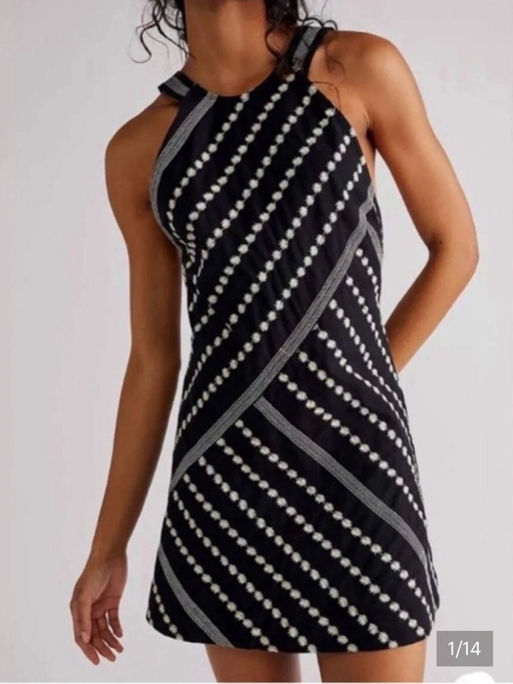 Free People Black & White Halter Mini Dress